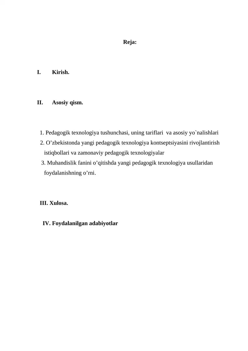 Pedagogik texnologiya kontseptsiyasi va zamonaviy pedagogik texnologiyalar