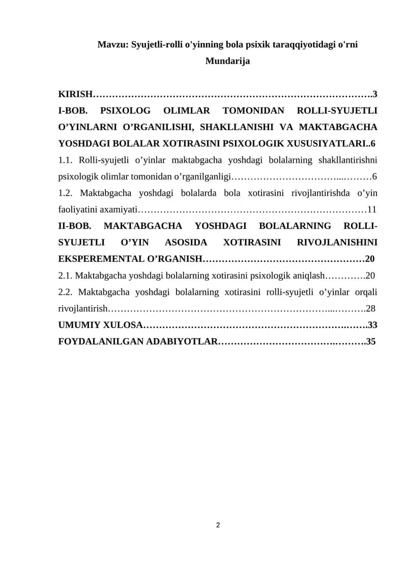 Rolli-syujetli o'yinlar psixologik taraqqiyoti