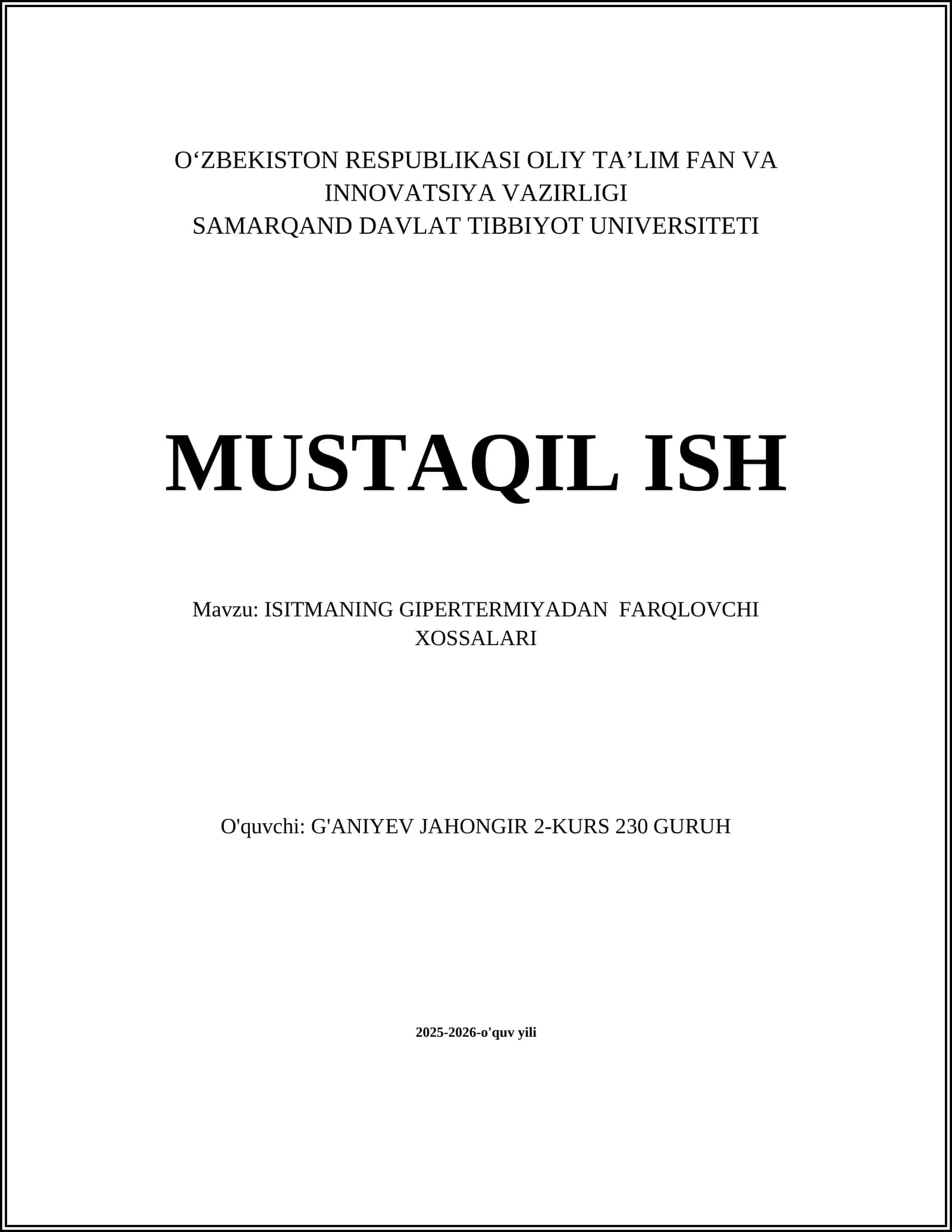 ISITMANING GIPERTERMIYADAN FARQLOVCHI XOSSALARI