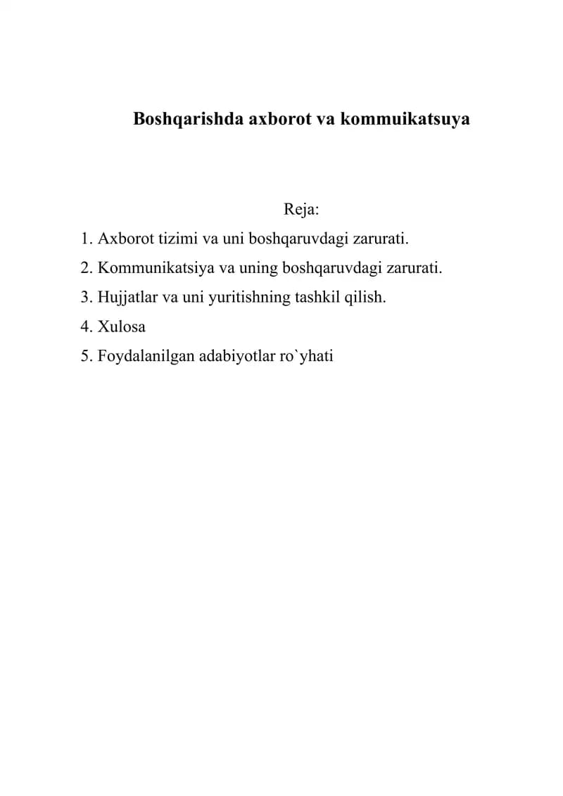 Boshqarishda axborot va kommuikatsuya