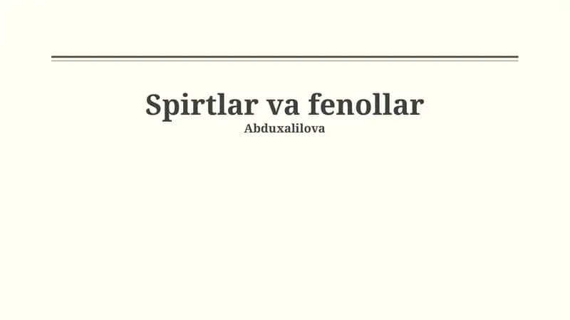 Spirtlar va fenollar