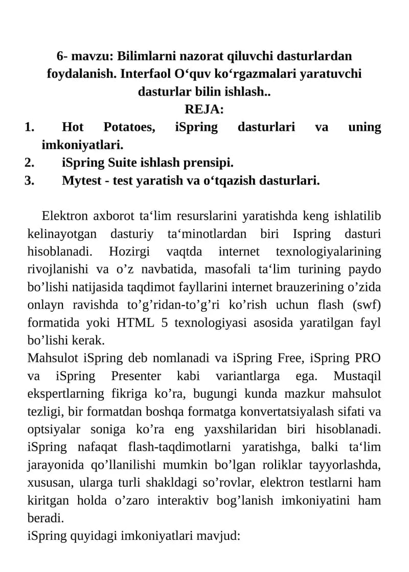 Ispring dasturlari