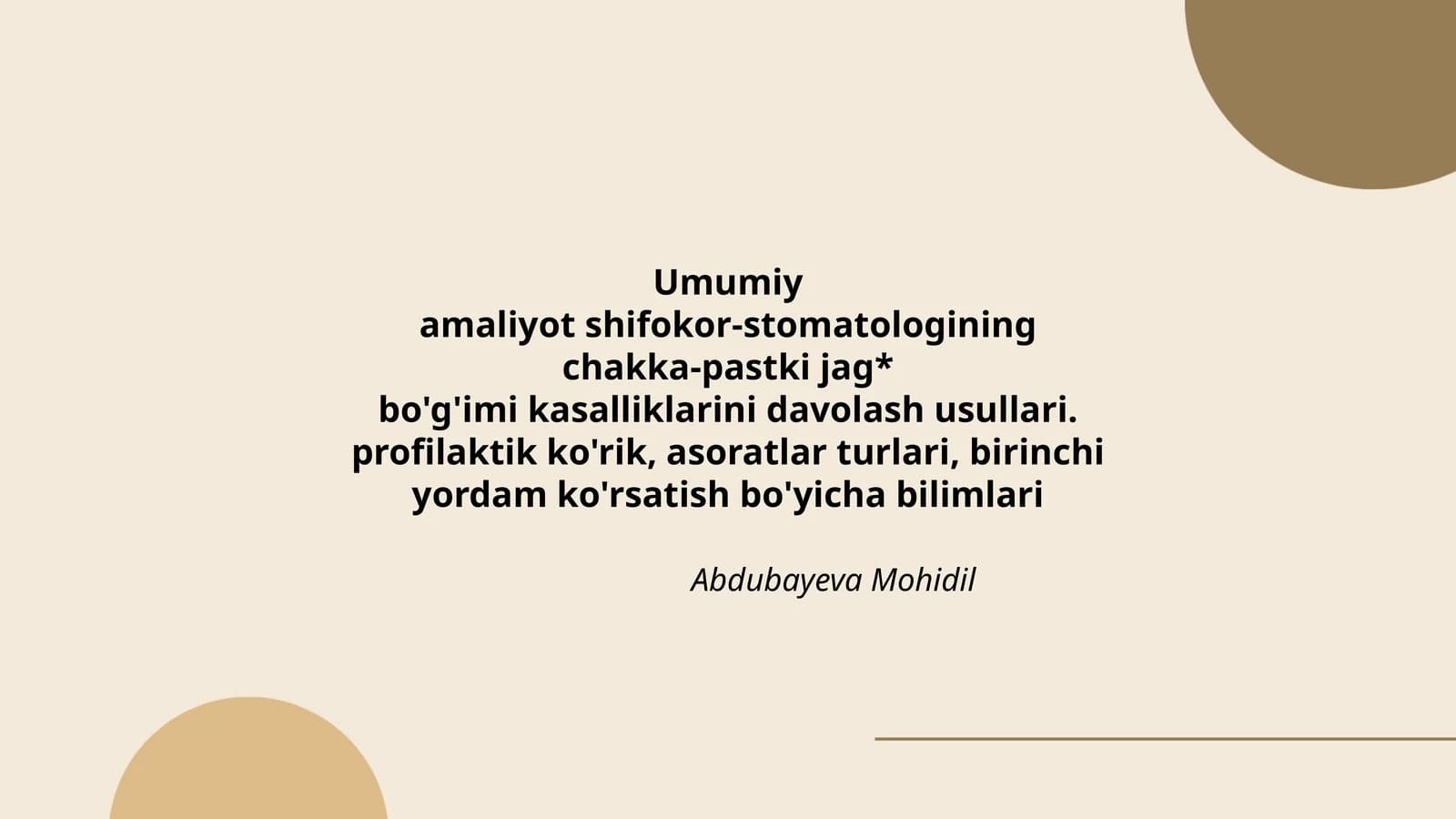 Umumiyamaliyot shifokor-stomatologining chakka-pastki jag* bo'g'imi kasalliklarini davolash usullari