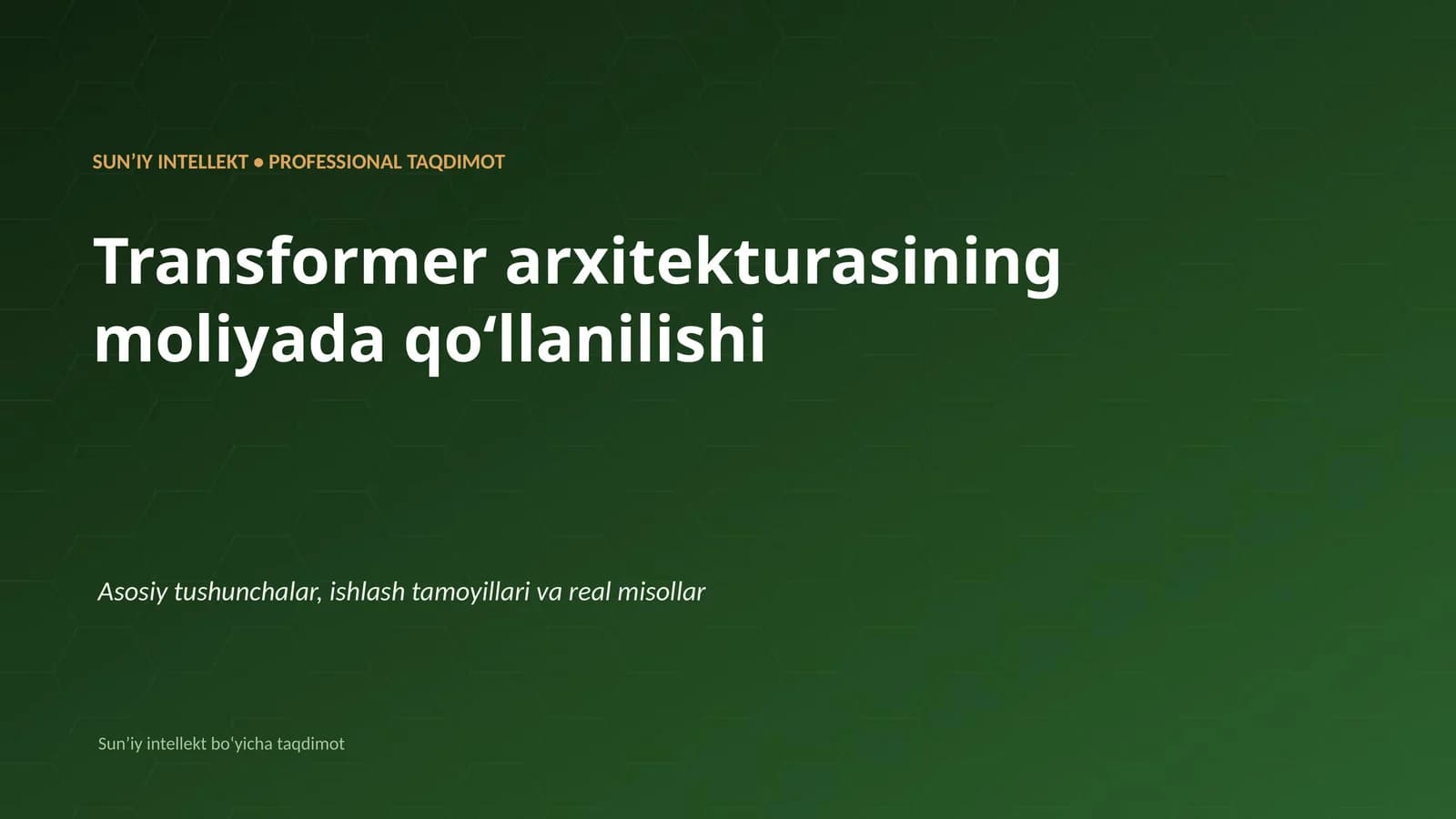 Transformer arxitekturasining moliyada qoʻllanilishi