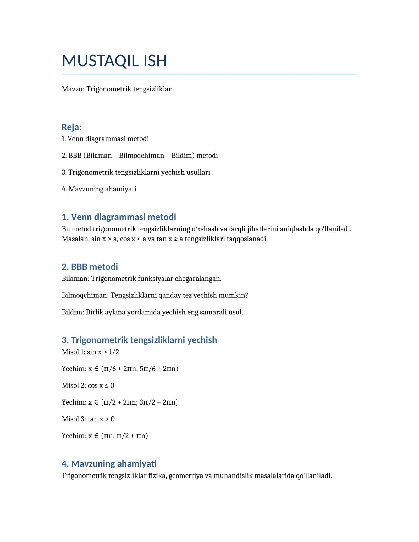 trigonometrik Tenglamalar
