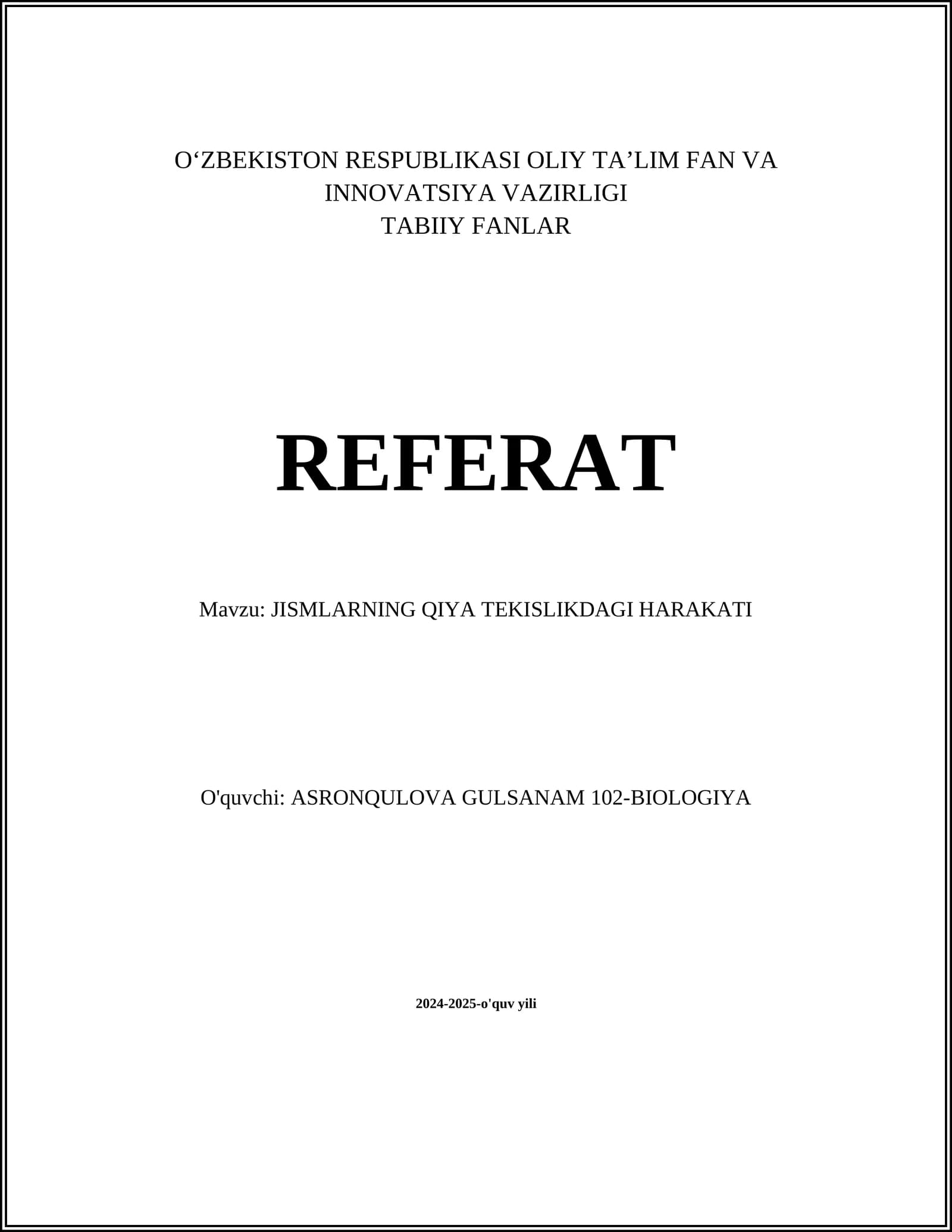 Jismning tekislikdagi harakati
