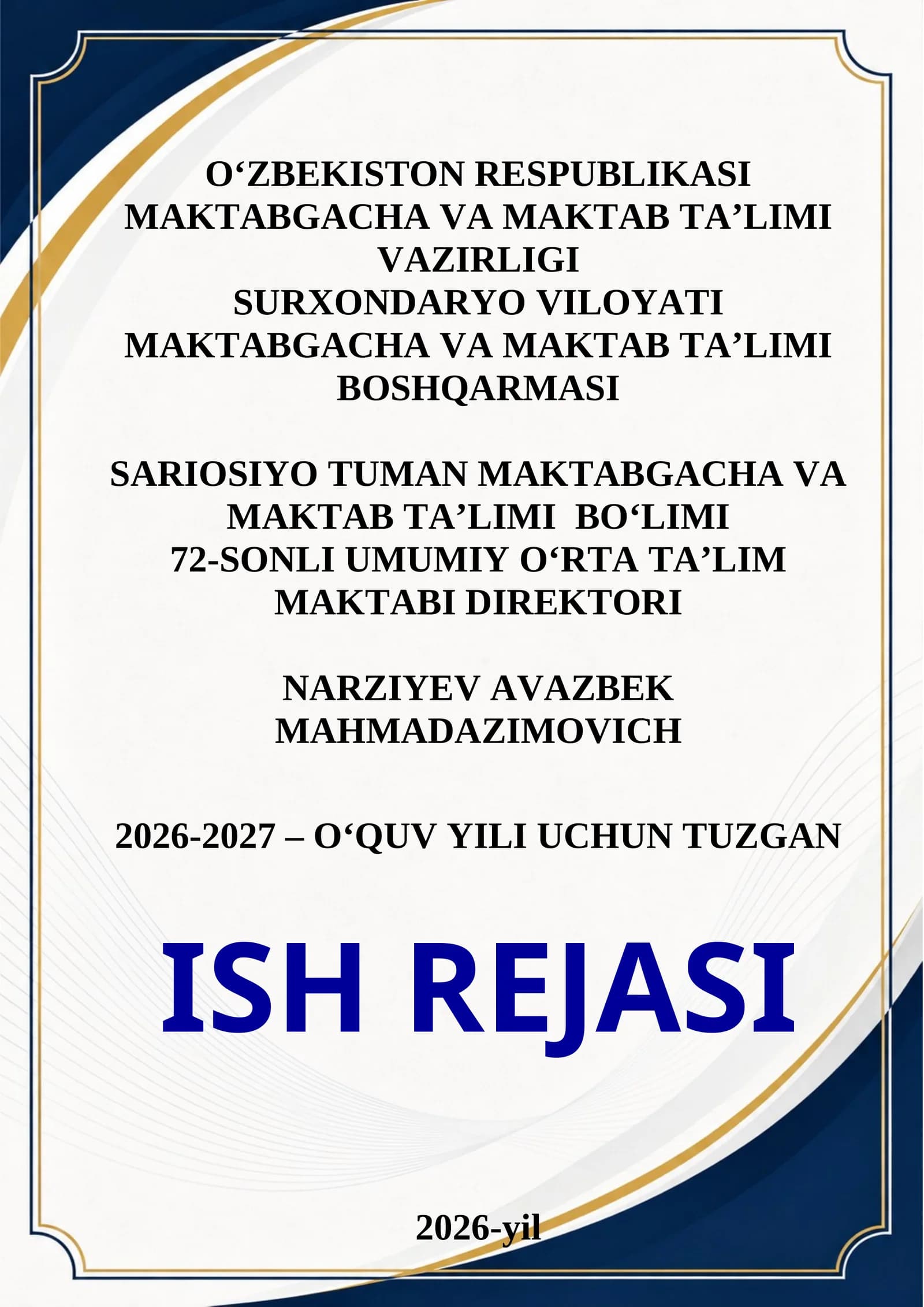 Maktab Direktorining ish rejasi 2026-2027