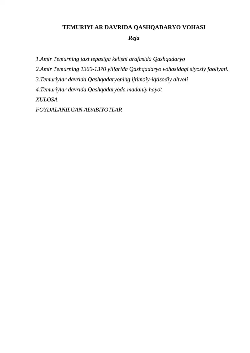 TEMURIYLAR DAVRIDA QASHQADARYO VOHASI