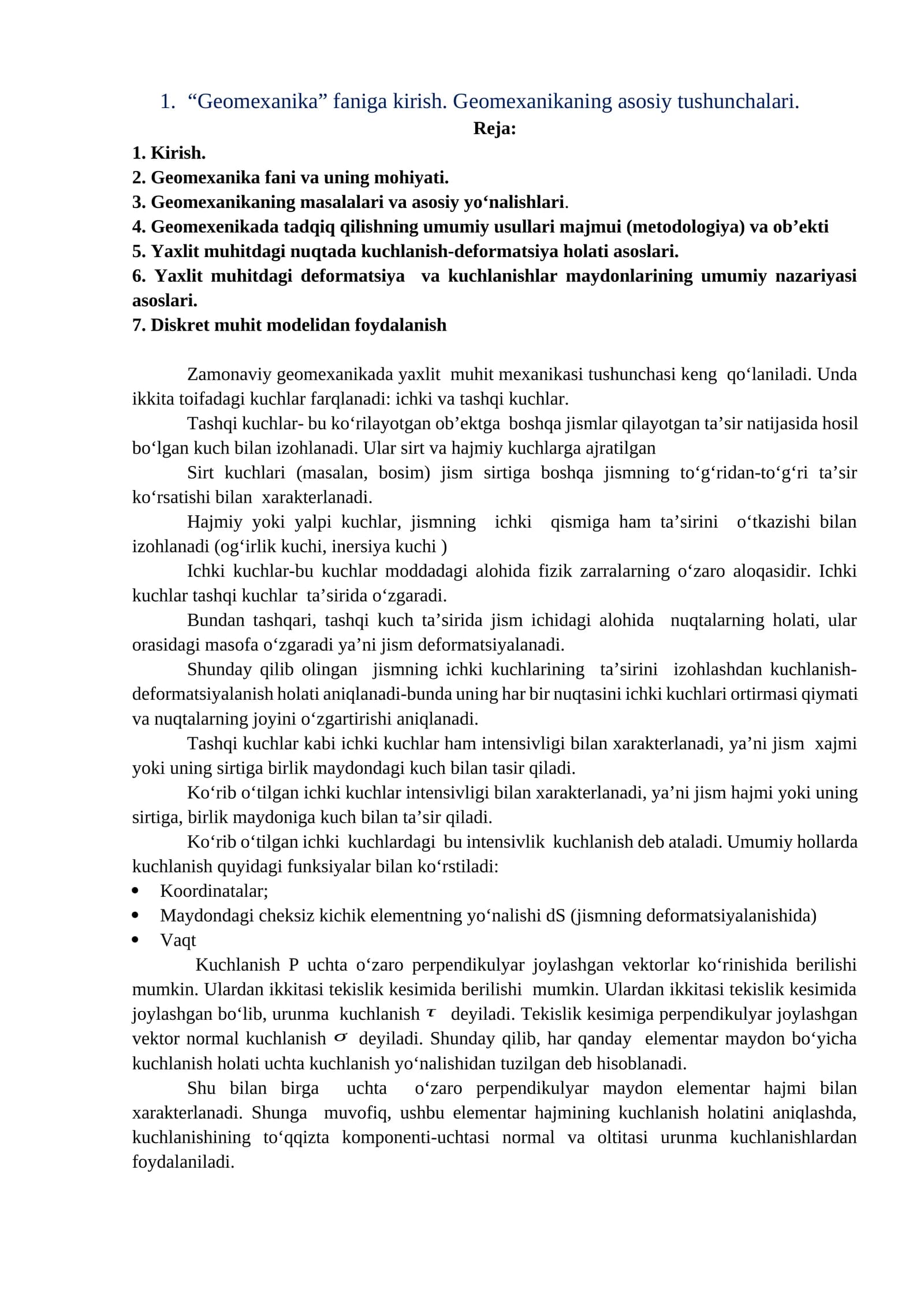 Geomexanika faniga kirish
