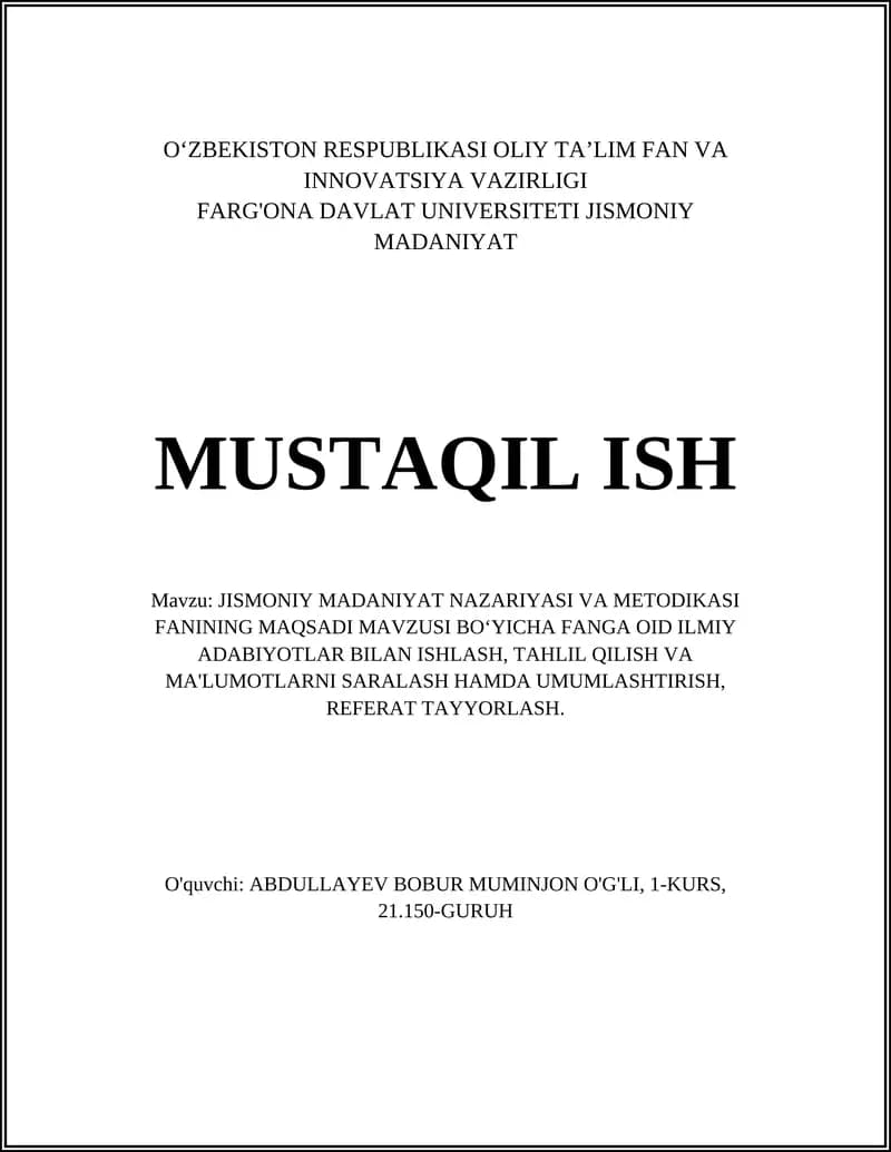 Jismoniy Madaniyat Nazariyasi va Metodikasi
