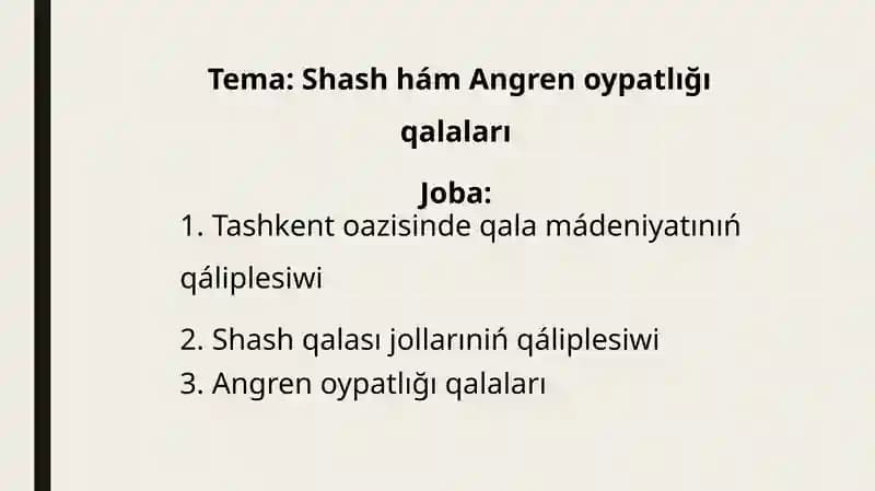 Shash hám Angren oypatlığı qalaları