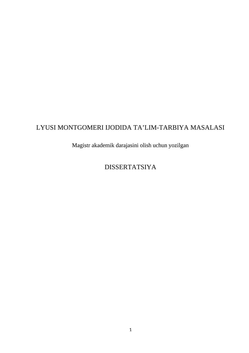 LYUSI MONTGOMERI IJODIDA TA’LIM-TARBIYA MASALASI