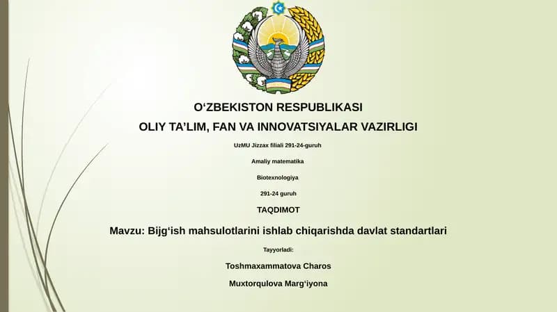 Bijgʻish mahsulotlarini ishlab chiqarishda davlat standartlari