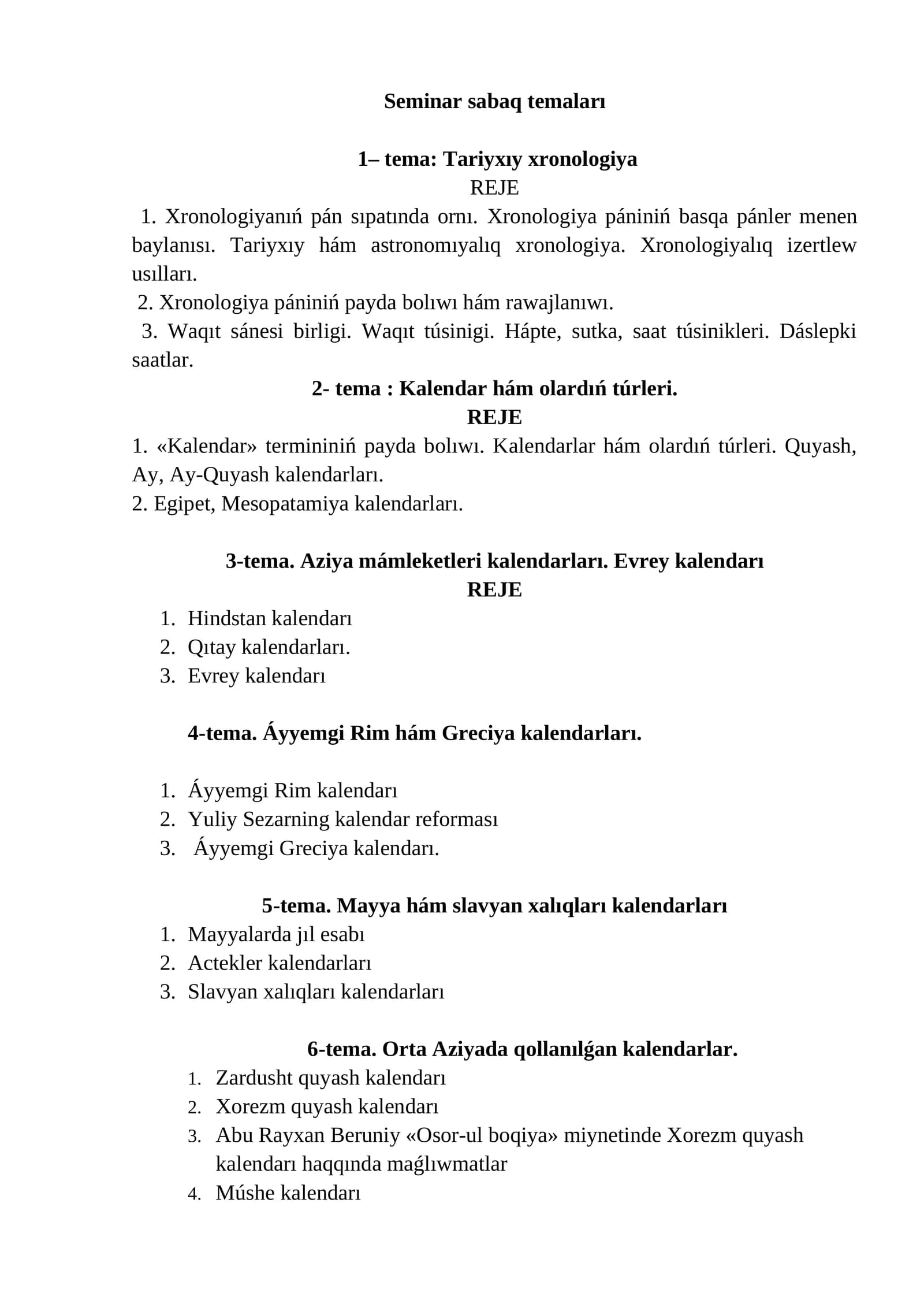 Seminar sabaq temaları