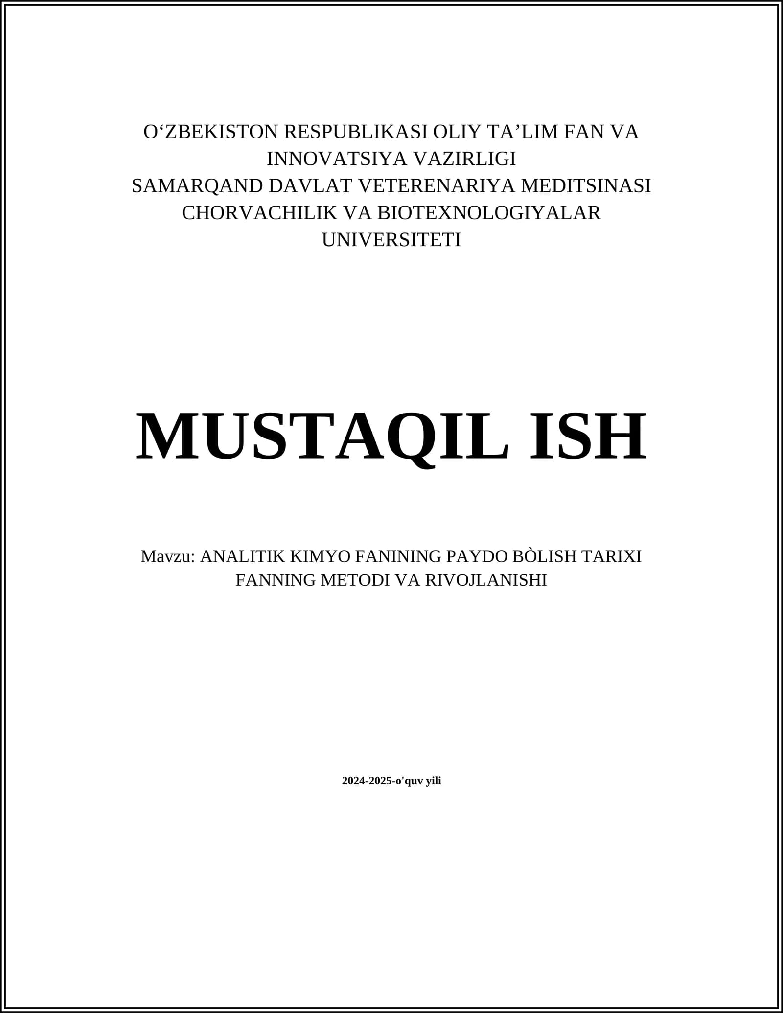 ANALITIK KIMYO FANINING PAYDO BÒLISH TARIXI FANNING METODI VA RIVOJLANISHI