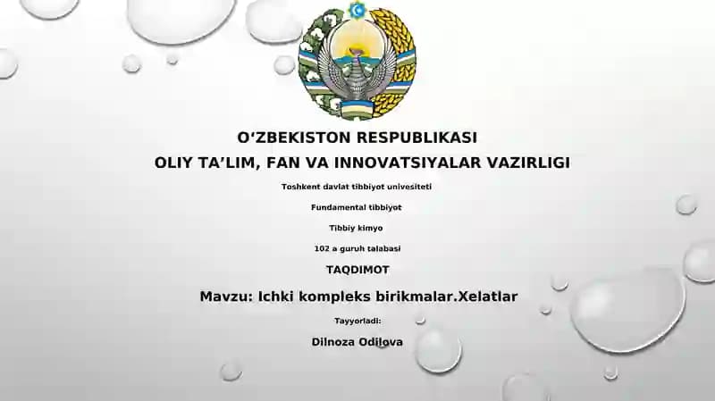 Ichki kompleks birikmalar.Xelatlar