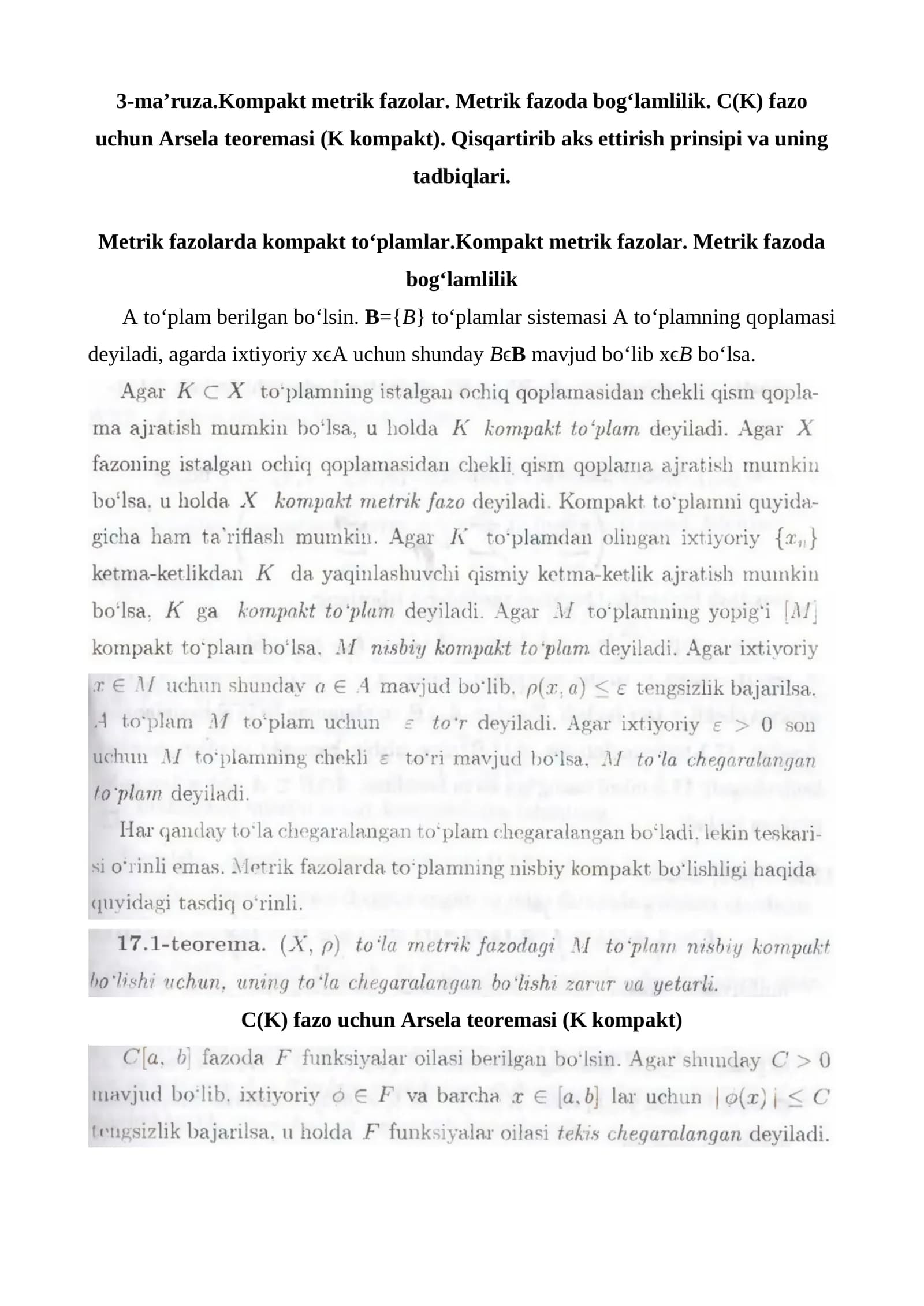 Metrik fazolarda kompakt to‘plamlar