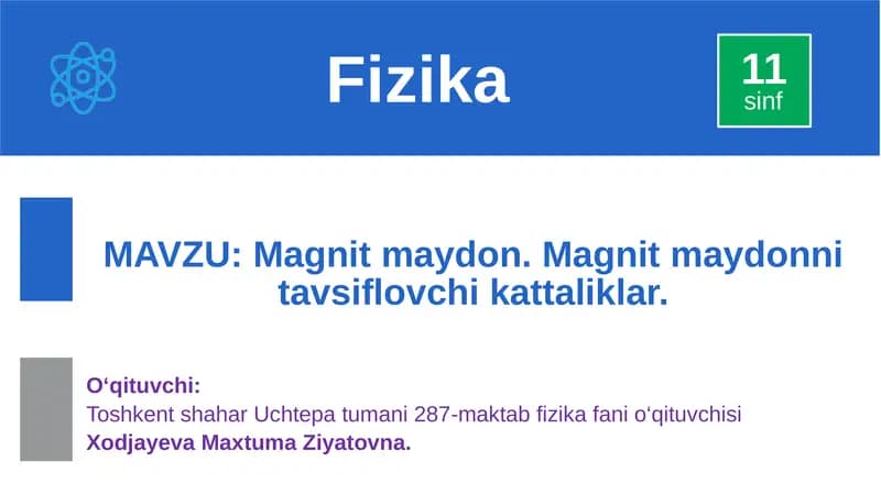 Magnit maydon. Magnit maydonni tavsiflovchi kattaliklar