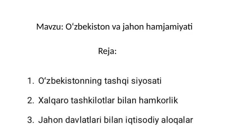 Oʻzbekiston va jahon hamjamiyati