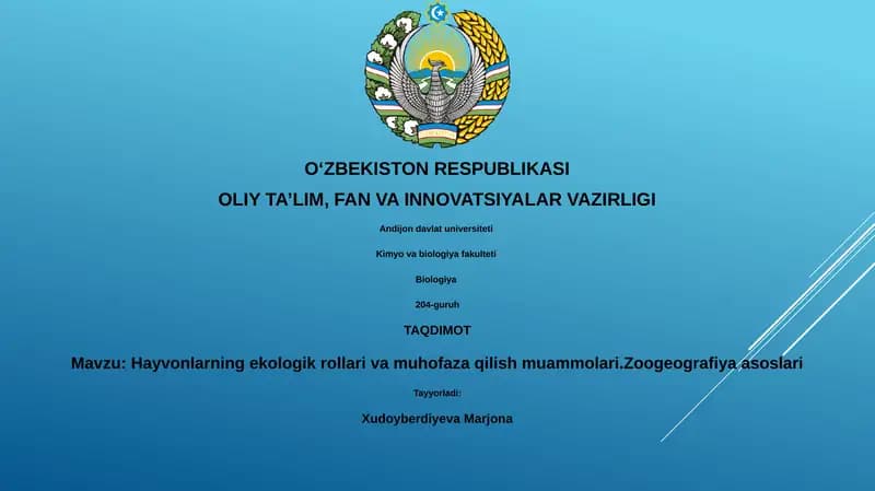 Hayvonlarning Ekologik Rollari va Muhofaza Qilish Muammolari