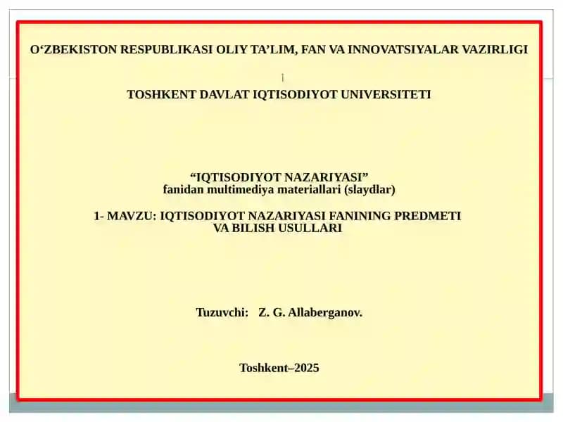 IQTISODIYOT NAZARIYASI
