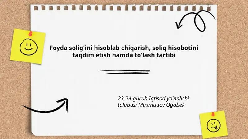 Foyda solig'i tushunchasi va soliqqa tortiladigan daromad manbalari