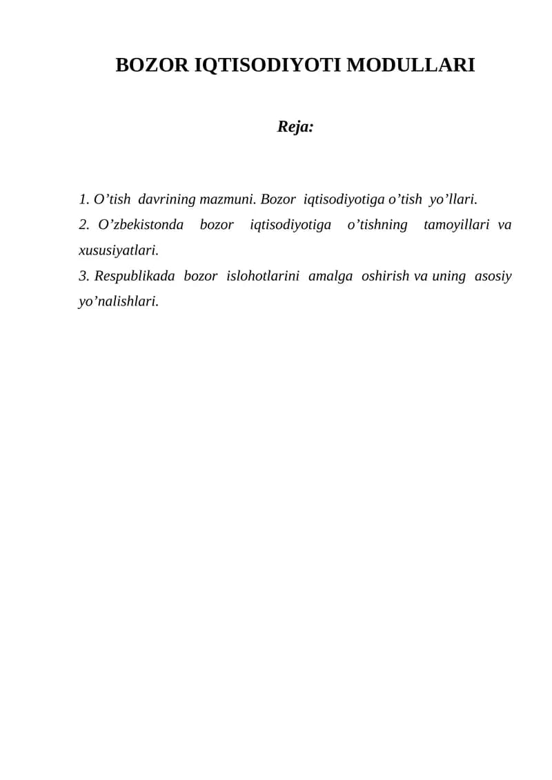 BOZOR IQTISODIYOTI MODULLARI