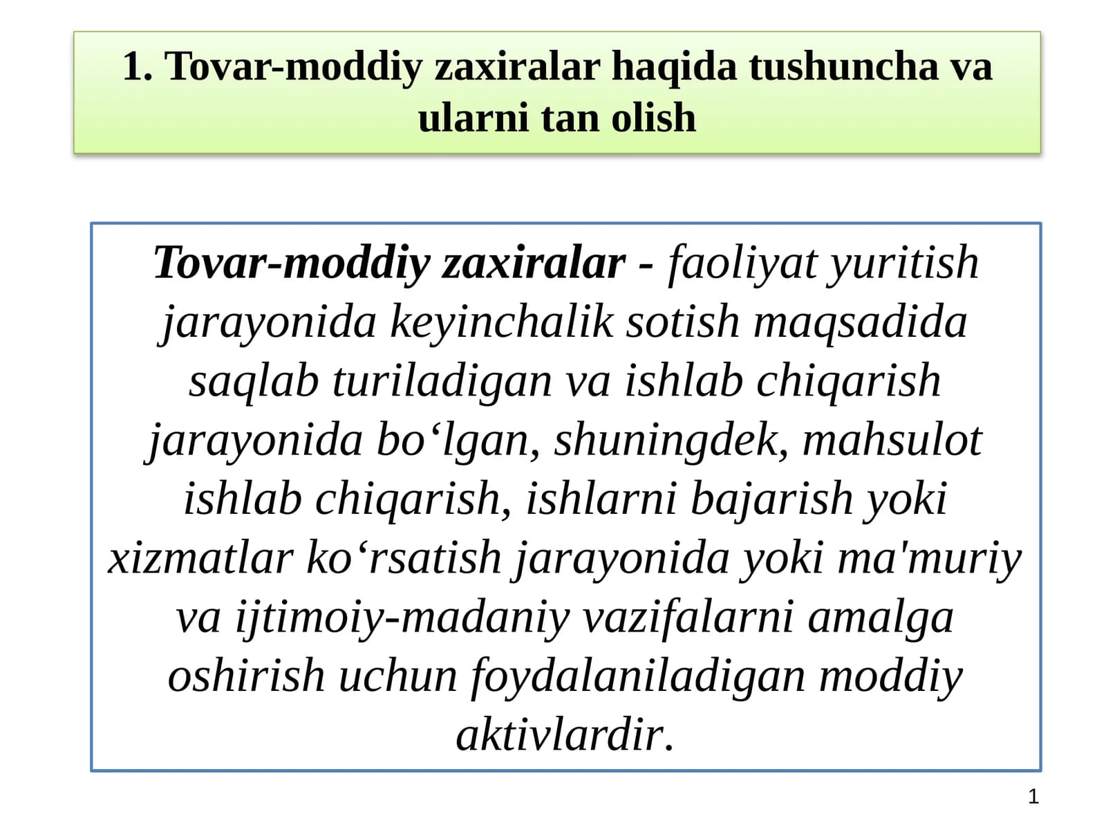 Tovar-moddiy zaxiralarni tanolish