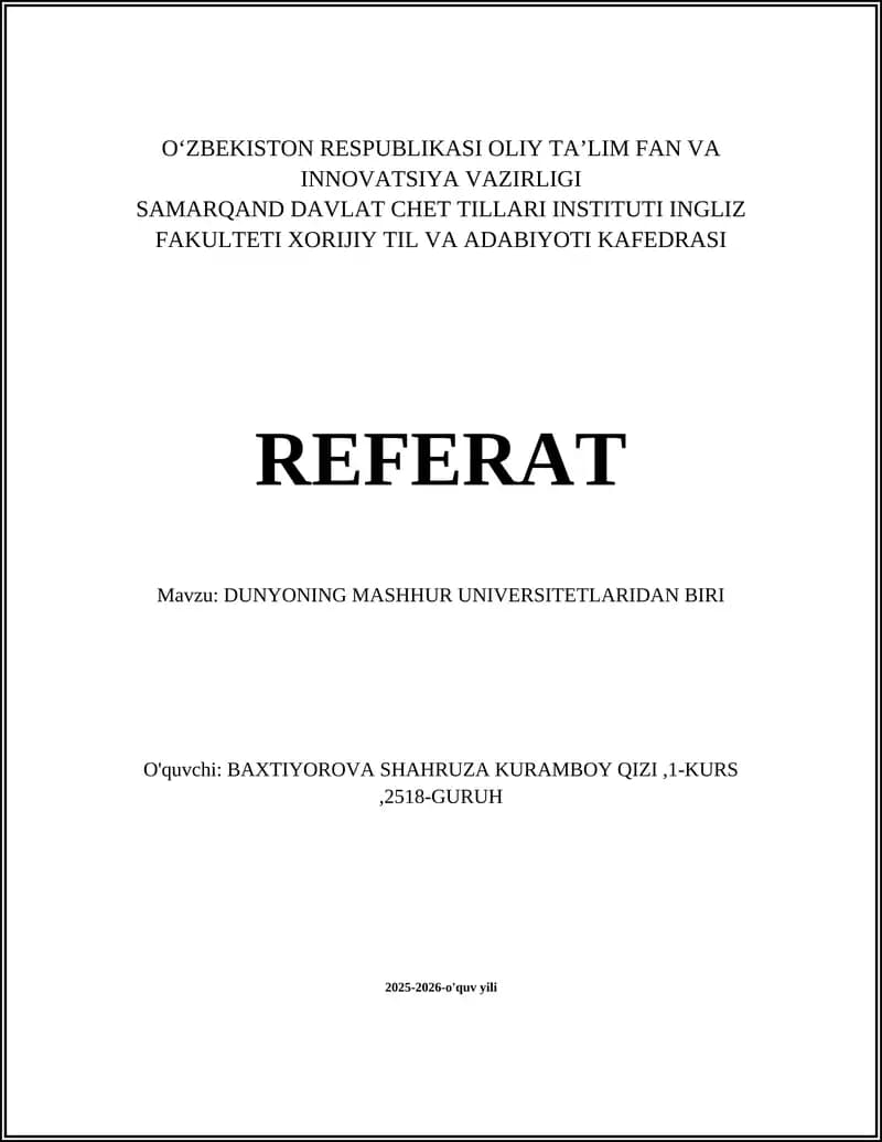 DUNYONING MASHHUR UNIVERSITETLARIDAN BIRI