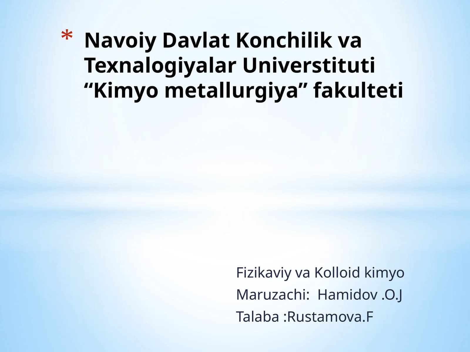 Fizikaviy va Kolloid kimyo