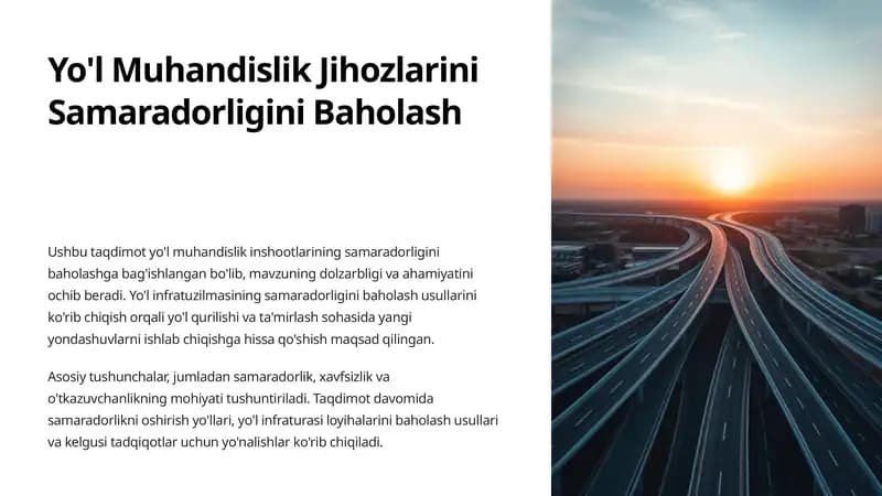 Yo'l Muhandislik Jihozlarini Samaradorligini Baholash