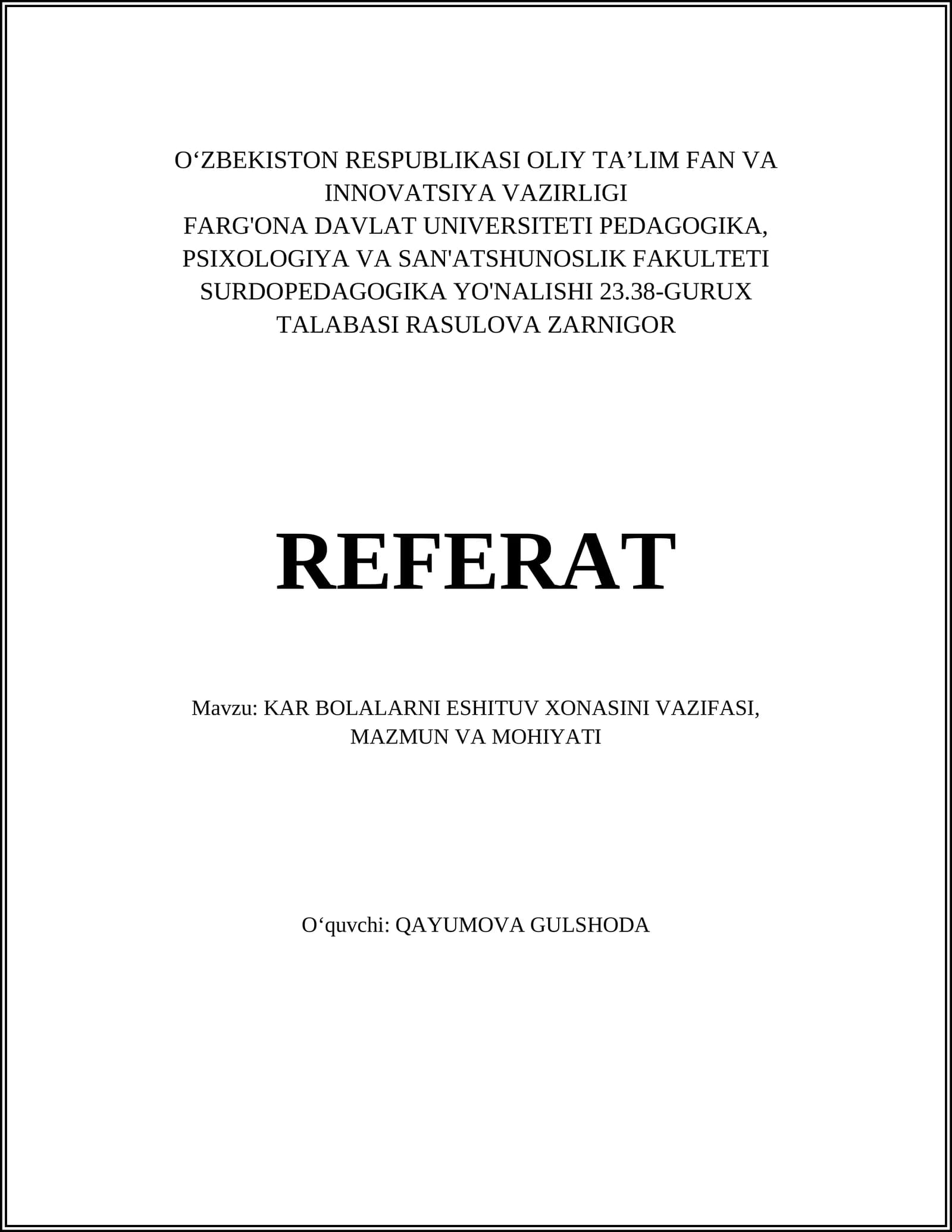 Eshituv xonasini vazifi