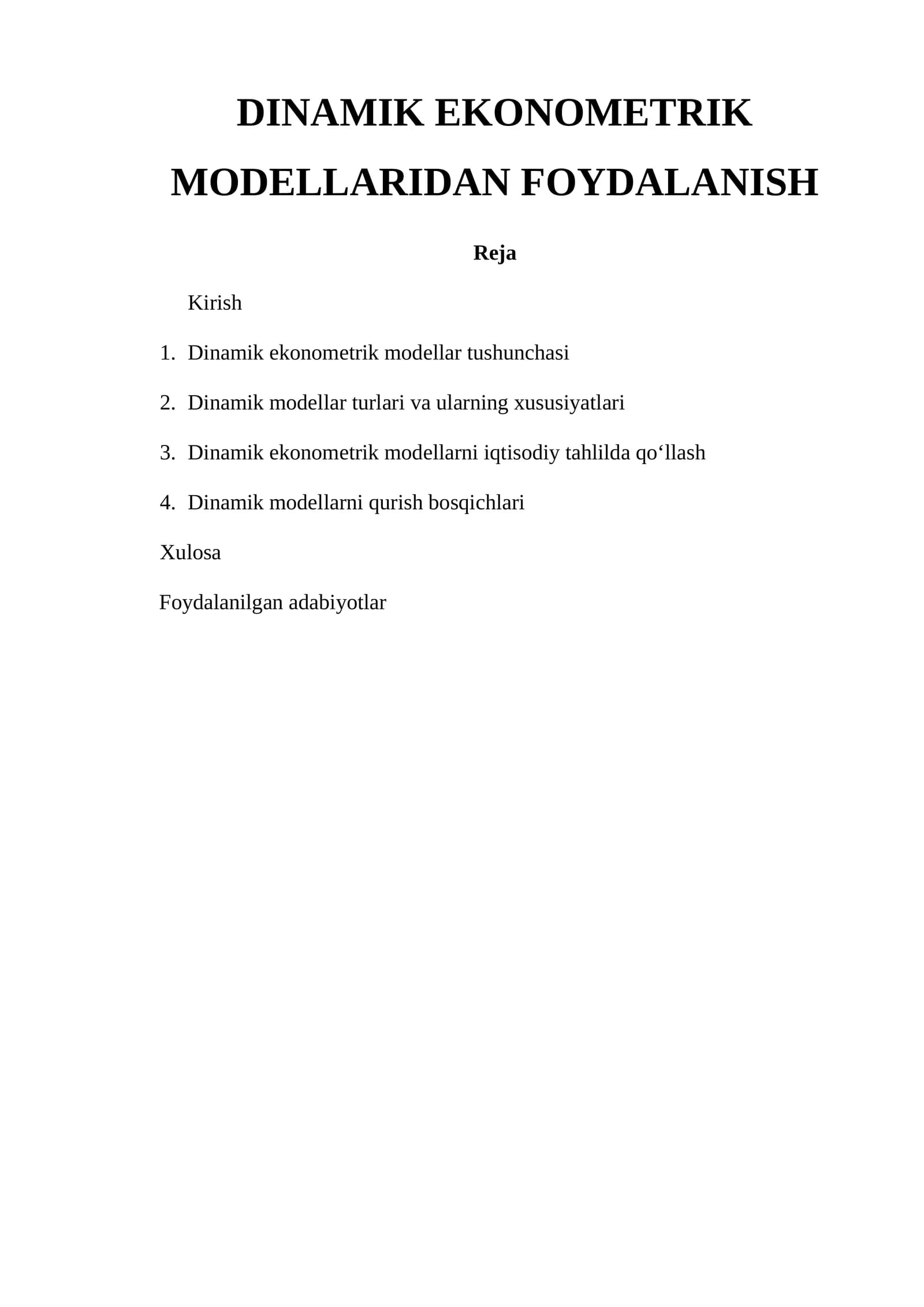 DINAMIK EKONOMETRIK MODELLARIDAN FOYDALANISH