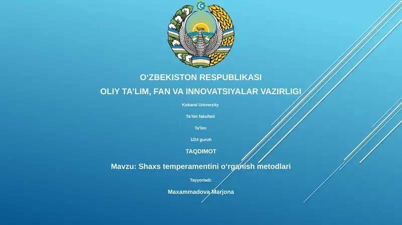 Shaxs temperamentini o'rganish metodlari