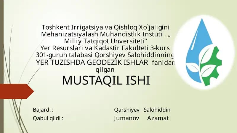 Xo’jalik yer yuzasini oddiy geometrik shakllar bo’yicha aniqlash