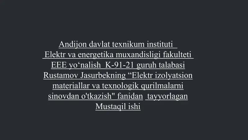 Keramika va Shisha Izolyatorlarning Kuchlanish Ostida Sinovi