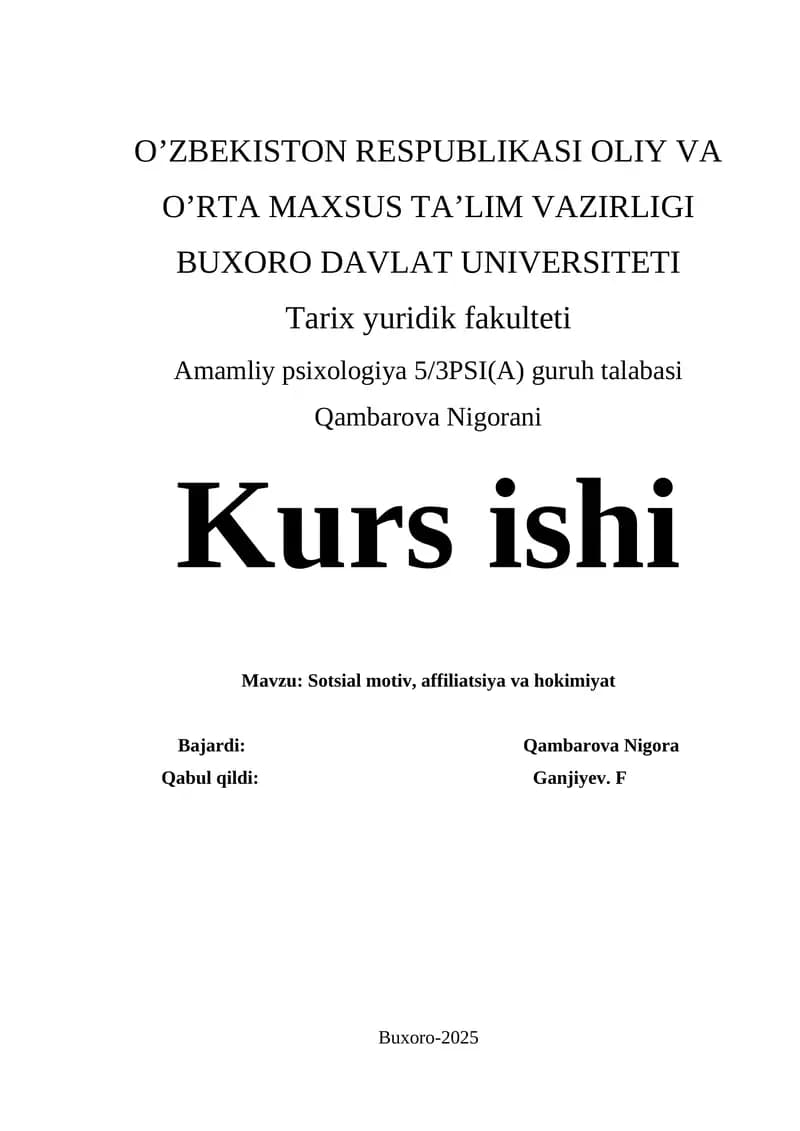 Sotsial motiv, affiliatsiya va hokimiyat