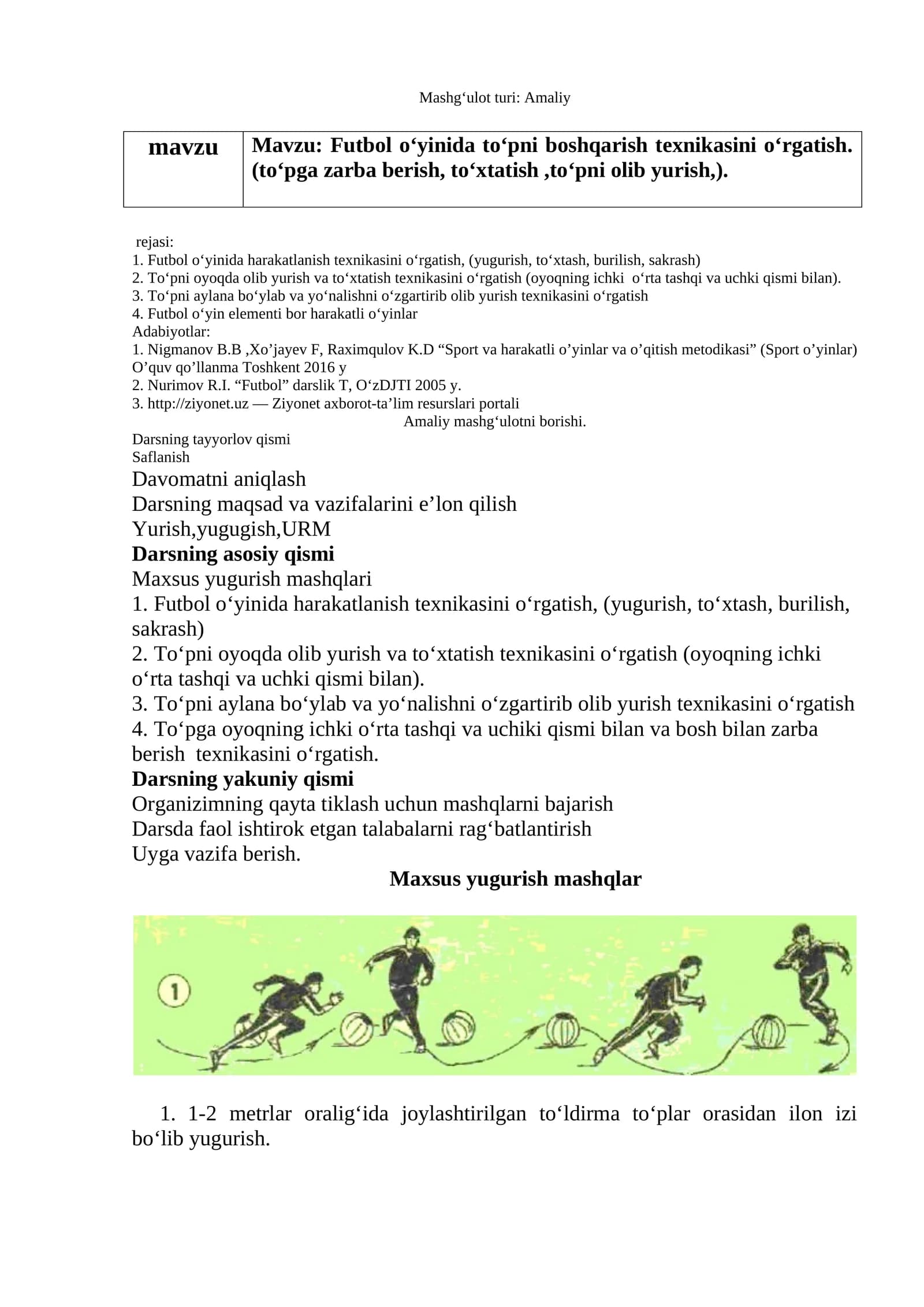 Futbol o‘yinida to‘pni boshqarish texnikasini o‘rgatish