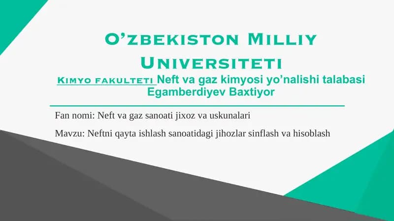 Neft va gaz sanoati jixoz va uskunalari