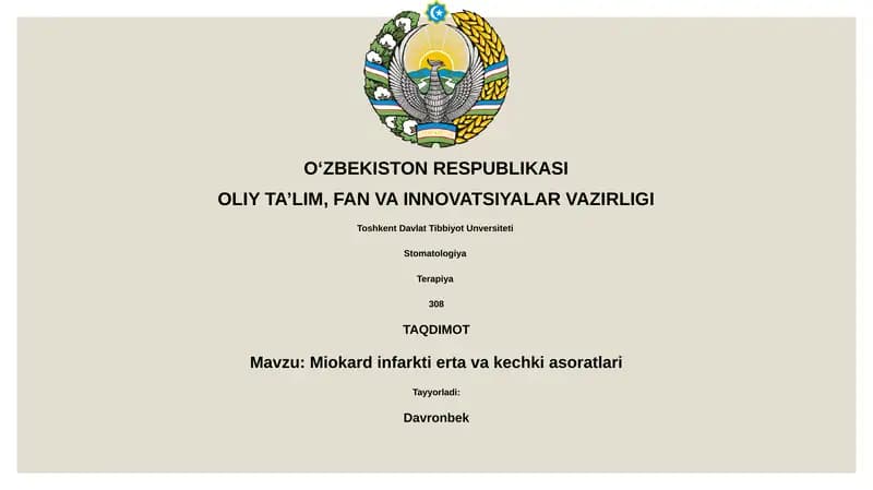 Miokard infarkti erta va kechki asoratlari