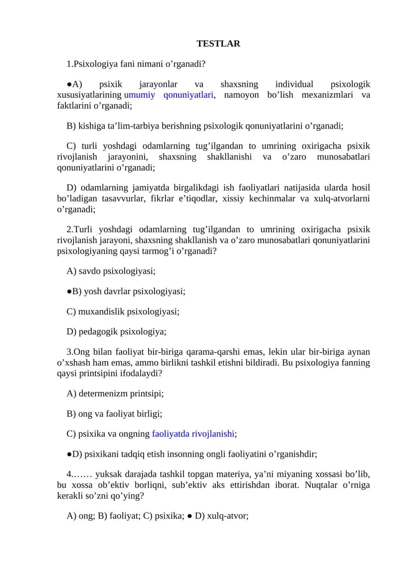 Psixologiya fanining bosqichlari