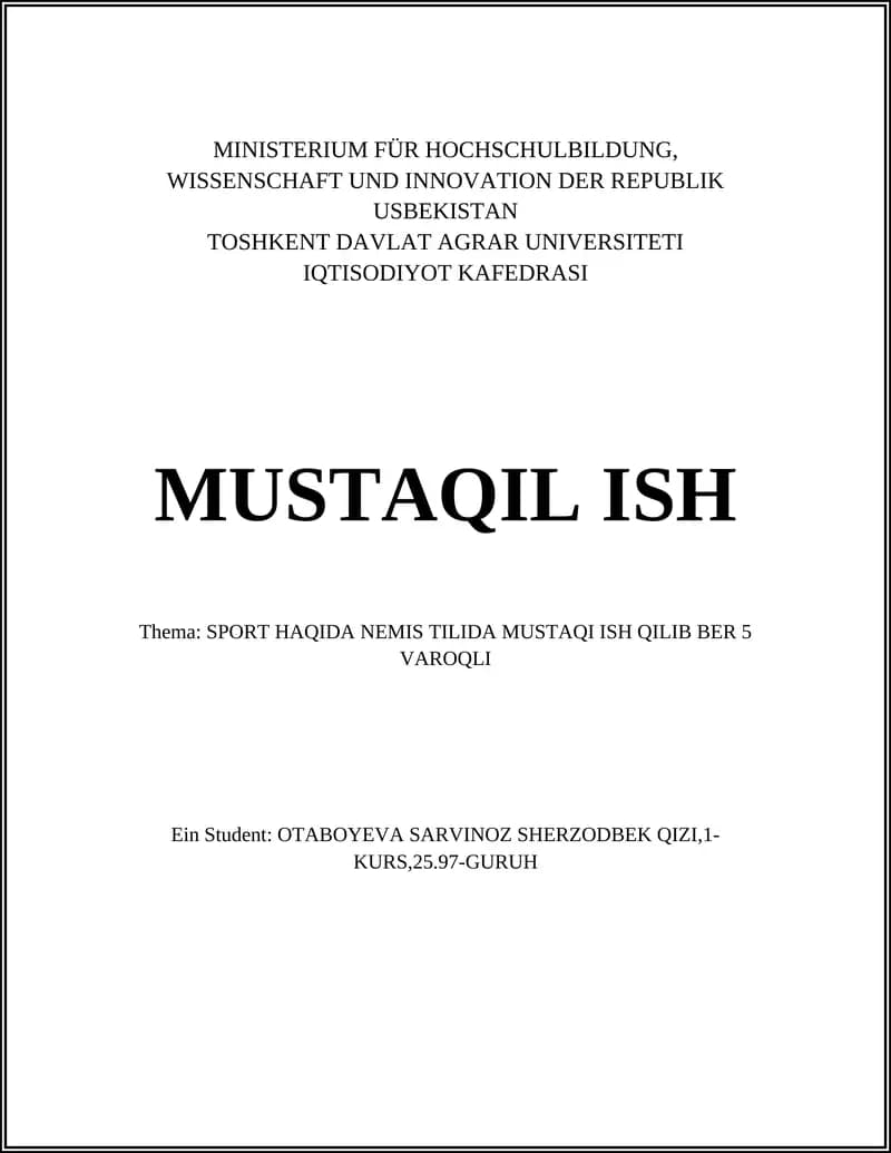 SPORT HAQIDA NEMIS TILIDA MUSTAQI ISH QILIB BER 5 VAROQLI