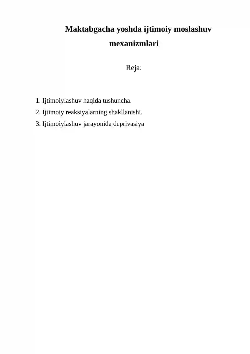 Maktabgacha yoshda ijtimoiy moslashuv mexanizmlari