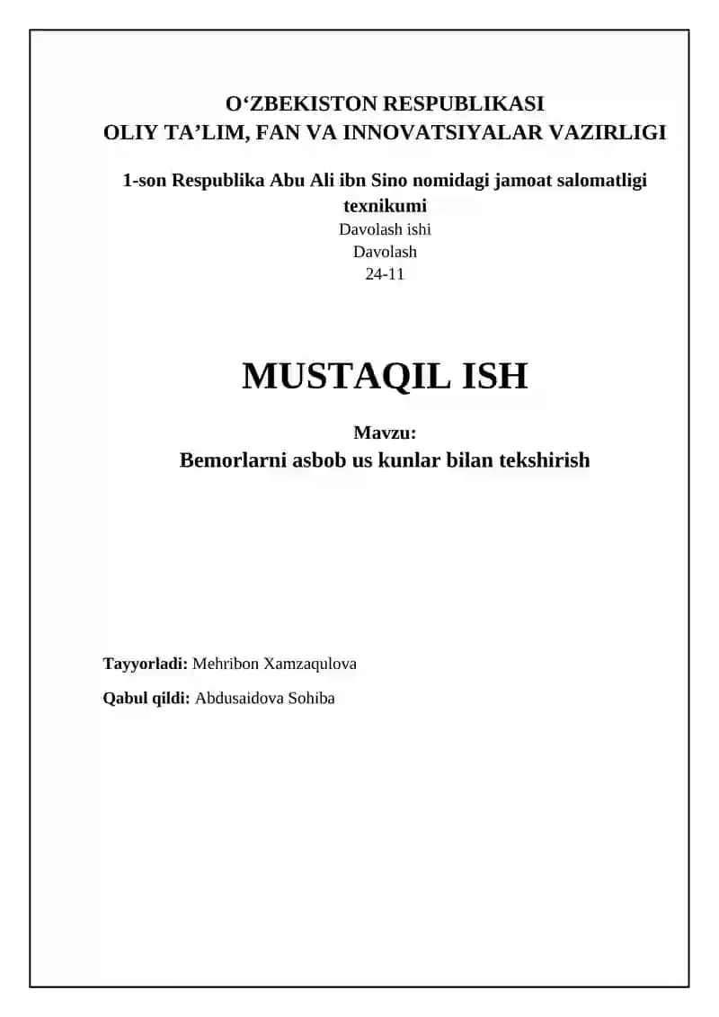 Kasalliklarni Aniqlash va Davolashda Tibbiy Asbob-uskunalar