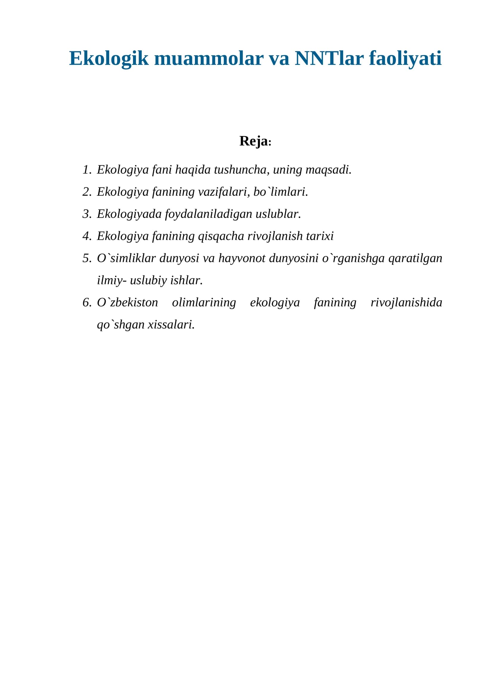 Ekologik muammolar va NNTlar faoliyati