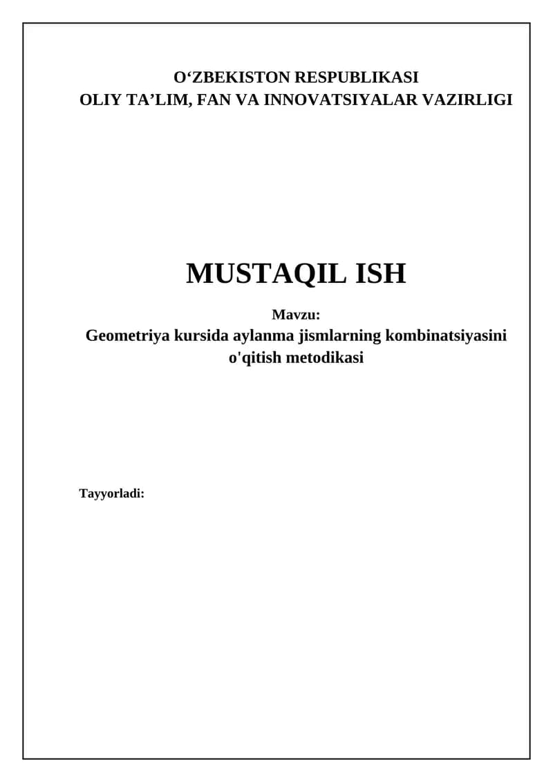 Geometriya kursida aylanma jismlarning kombinatsiyasini o'qitish metodikasi