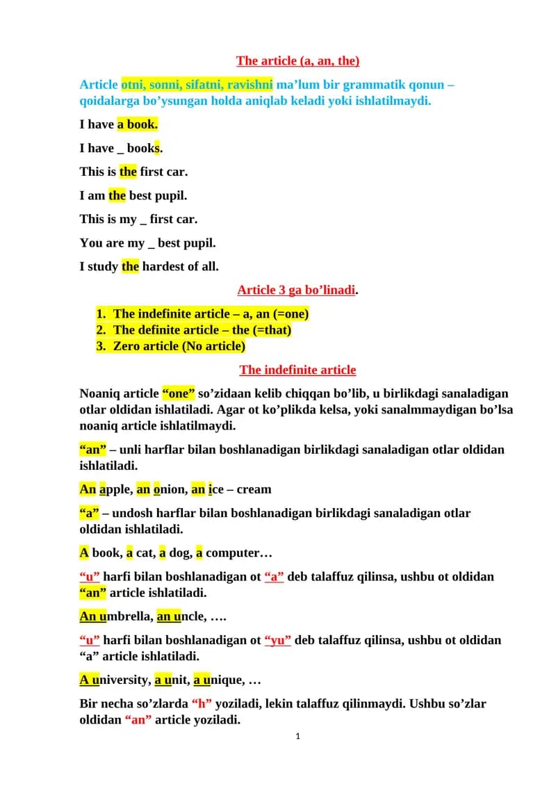 Articles and Their Usage