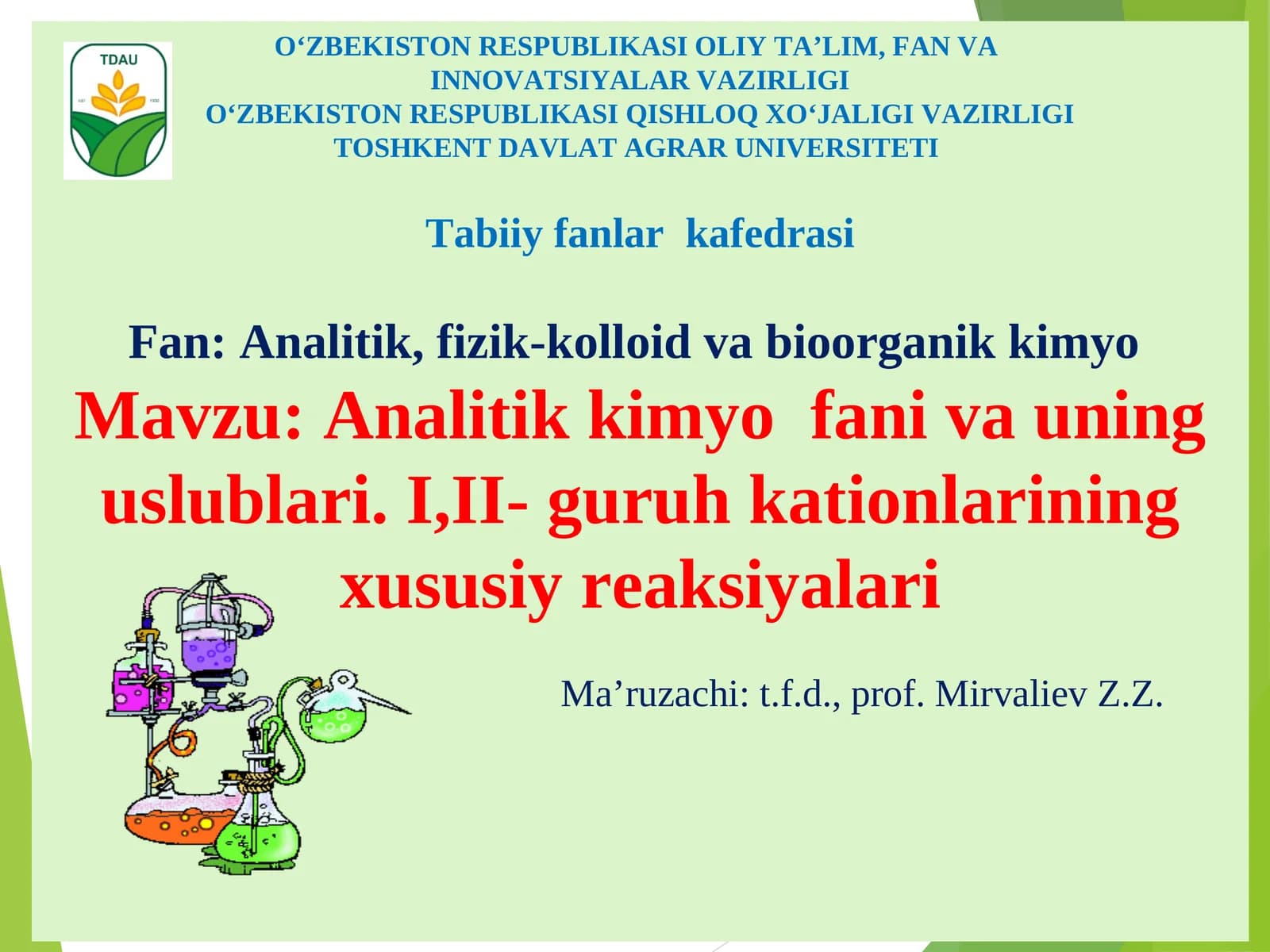 Analitik kimyo fani va uning uslublari