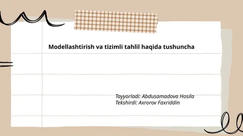 Modellashtirish va tizimli tahlil haqida tushuncha