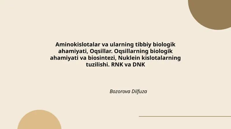 Aminokislotalar va ularning tibbiy biologik ahamiyati